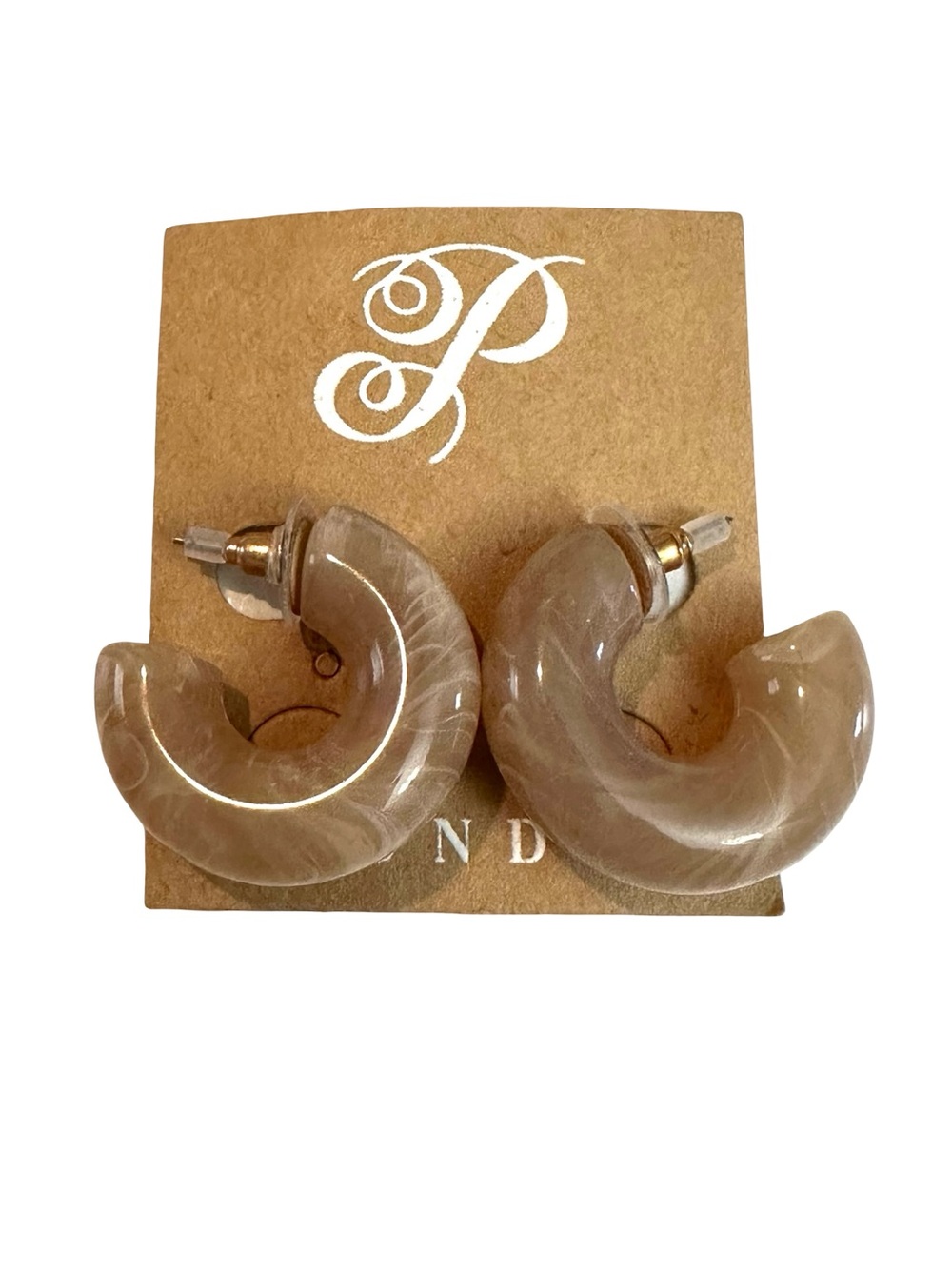 Plunder Beige Marble Chunky C-Shape Hoop Earrings